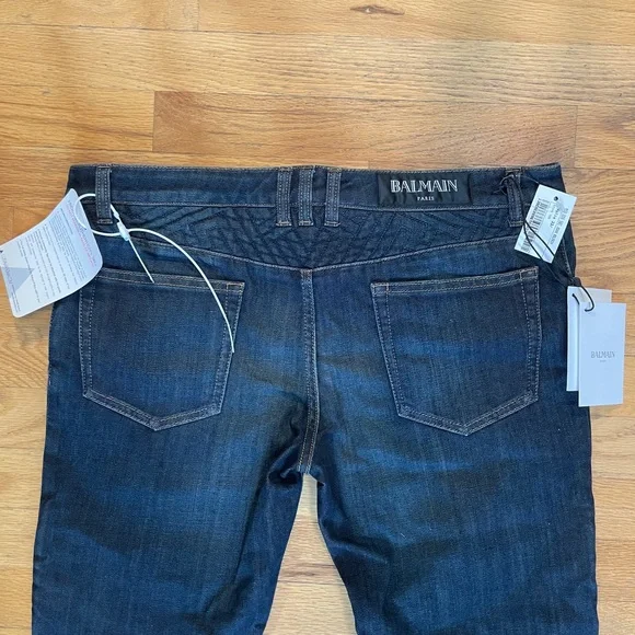 NWT Balmain Slim Biker Jeans Dark Wash